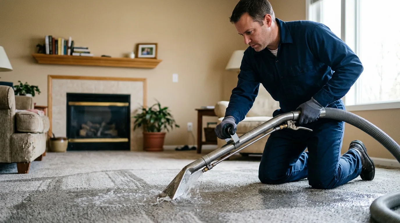 Water damage restoration technician working near Revere, MA